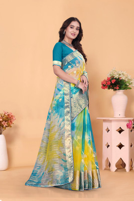 Aarunika MNT Solid/Plain Bollywood Organza Saree(Light Blue)