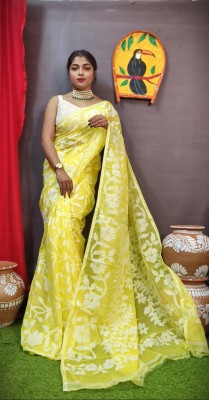 Viswas Woven Jamdani Cotton Silk Saree(Yellow)