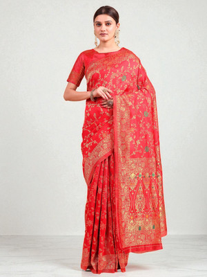 fFASHION Printed Banarasi Art Silk, Cotton Silk Saree(Red)