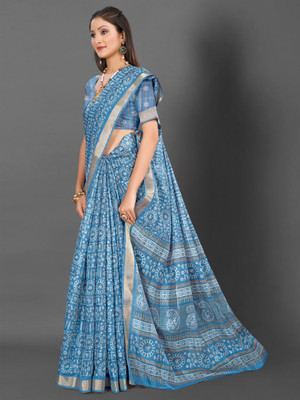 Divastri Printed Bollywood Silk Blend Saree(Blue)