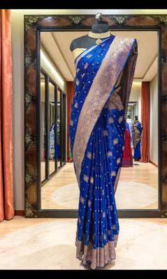 SHREE AMBAJI FASHION Woven, Self Design Banarasi Silk Blend Saree(Blue)