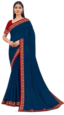 VEERAETHNIC Solid/Plain Bollywood Georgette Saree(Dark Green)