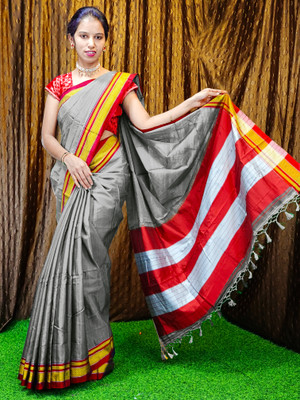 Spewim Woven Ilkal Cotton Blend Saree(Grey)