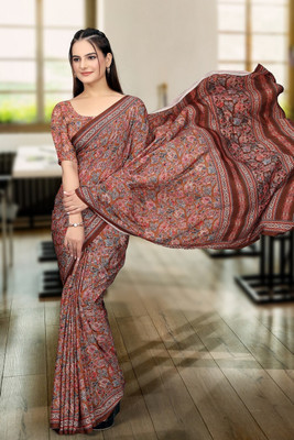 SHIV FASHION Embroidered, Solid/Plain Bollywood Crepe Saree(Orange)