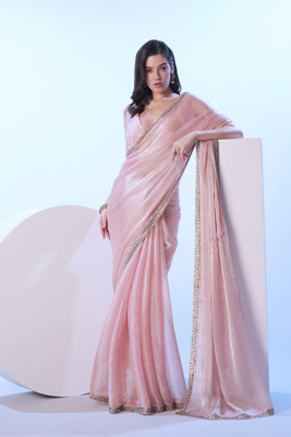 Kalista Embellished, Solid/Plain Bollywood Organza Saree(Pink)