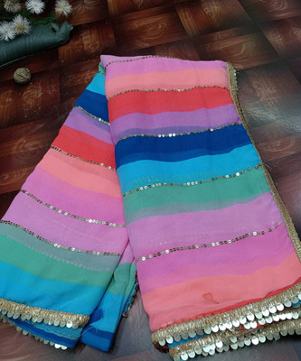 STANCH Striped Bollywood Georgette Saree(Multicolor)