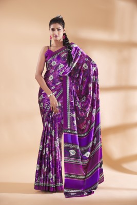 GARDEN VARELI Floral Print Bollywood Crepe, Satin Saree(Purple)