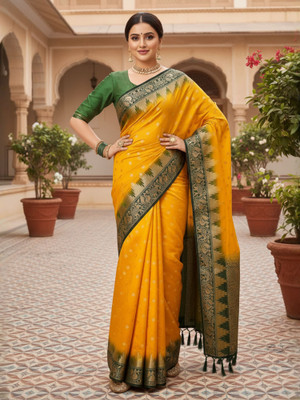 all about you Woven Banarasi Nylon Saree(Yellow)