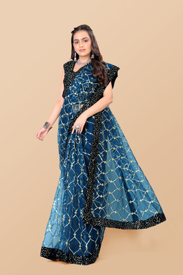 JAY RAMDEV FASHION Embroidered Bollywood Net Saree(Light Blue)