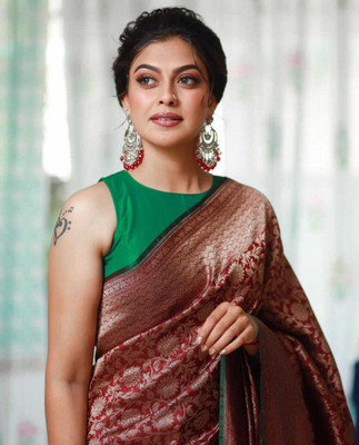 Rudr Venture Digital Print Banarasi Jacquard Saree(Maroon)