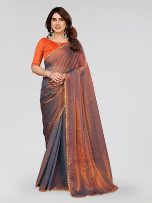 Moda Rapido Embellished, Solid/Plain, Woven Bollywood Tissue Saree(Orange)