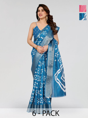 Moda Rapido Printed Bandhani Cotton Blend Saree(Pack of 2, Blue)