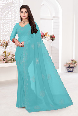 AVSAR TRENDZ Self Design Assam Silk Georgette Saree(Light Blue)