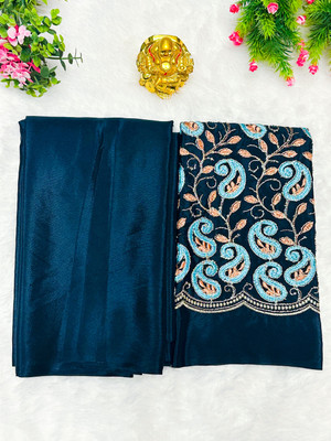Pionex Solid/Plain Bollywood Silk Blend Saree(Blue)