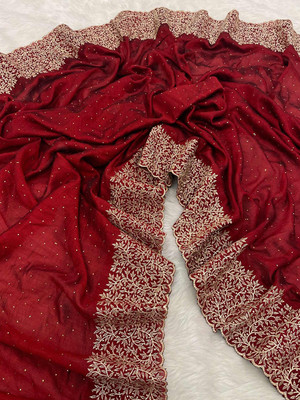 Peachmode Embroidered Bollywood Silk Blend Saree(Maroon)