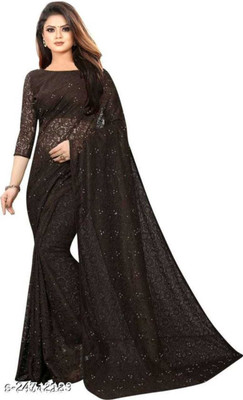Paanthcreation Embellished Bollywood Net Saree(Brown)