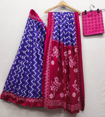 JASU CREATION Printed Gadwal Pure Cotton Saree(Blue)