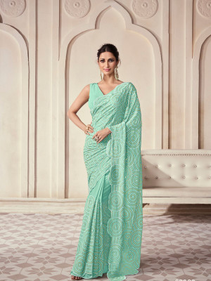 odette Embroidered Saree with Attached Blouse Georgette Saree(Green)