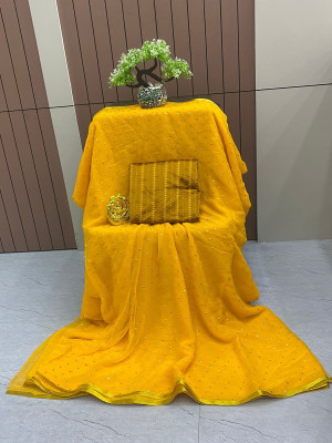 HouseOfCommon Embellished Bollywood Polyester Saree(Yellow)