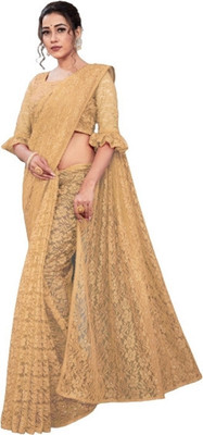 NEXAA Printed Bollywood Net Saree(Cream)
