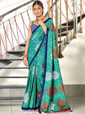 Moda Rapido Printed Daily Wear Pure Cotton Saree(Green)
