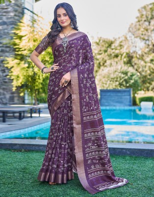 Samah Woven, Embellished, Printed Bollywood Art Silk, Silk Blend Saree(Purple, White, Multicolor)