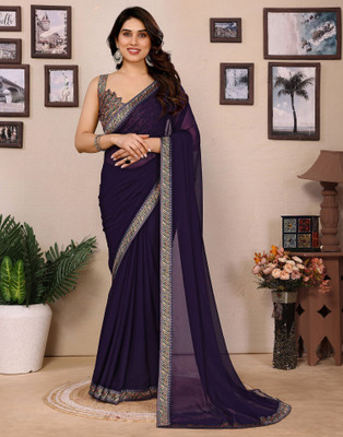 Samah Embellished, Solid/Plain Bollywood Georgette, Chiffon Saree(Purple)