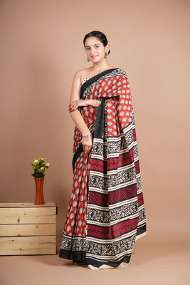 KANHAFASHION Hand Painted Handloom Cotton Blend Saree(Multicolor)