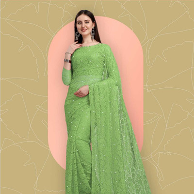 NORAFLEX Self Design Bollywood Net Saree(Light Green)