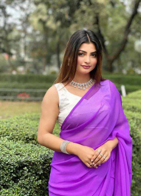 Anand Sarees Solid/Plain Bollywood Georgette Saree(Purple)