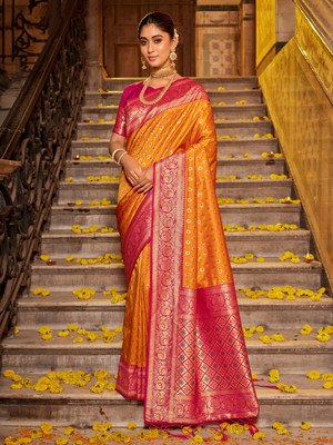 Divastri Woven Banarasi Cotton Silk Saree(Yellow)
