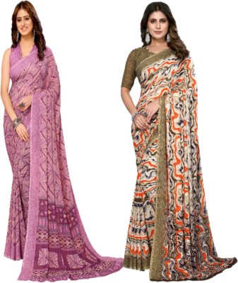 YASHIKA Printed Bollywood Georgette Saree(Pack of 2, Purple, Brown)