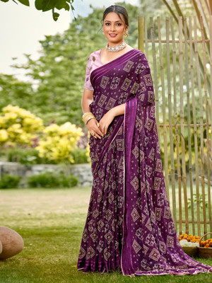 Sareemall Printed Bandhani Chiffon Saree(Magenta)