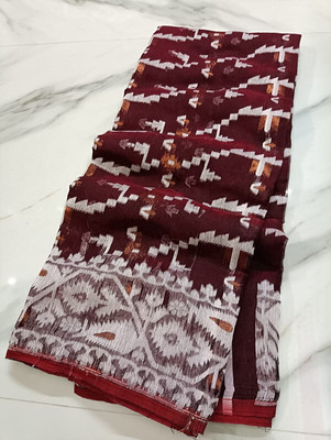 Priyongboda Printed Tant Handloom Cotton Blend Saree(Multicolor)