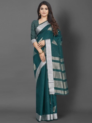 Divastri Floral Print Chanderi Linen Saree(Light Blue)