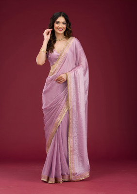 Bhojal Creation Embroidered Bollywood Silk Blend Saree(Purple)