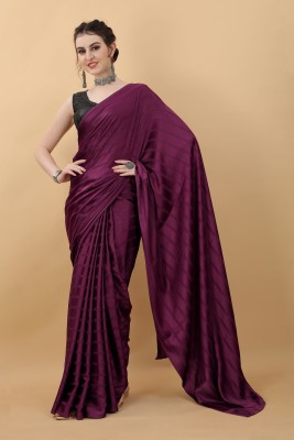 KASEE Solid/Plain Bollywood Satin Saree(Purple)