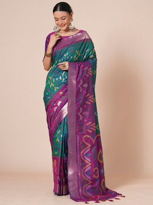 Sareemall Woven Pochampally Silk Blend Saree(Dark Blue)