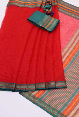 Sidhidata Woven Kota Doria Cotton Blend Saree(Red)