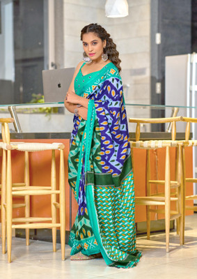 Divastri Printed Daily Wear Cotton Blend Saree(Blue)