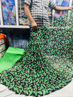 WILLMAKE Printed Bollywood Georgette Saree(Light Green)