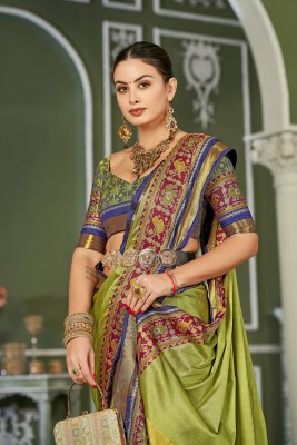 KCF Woven Patola Cotton Silk Saree(Light Green)