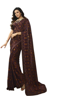 Hinayat Fashion Printed Daily Wear Georgette, Chiffon Saree(Brown)