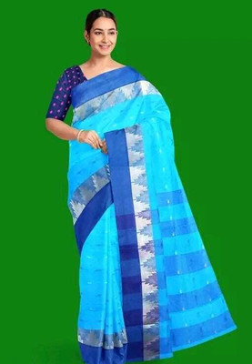 GHOSH TEXTILE Temple Border Tant Pure Cotton Saree(Yellow)