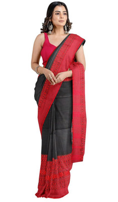 BRYNBRIT Woven Daily Wear Cotton Blend Saree(White)