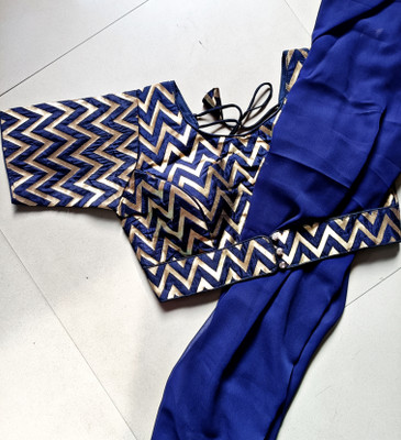 Crystallfashion Self Design Bollywood Georgette Saree(Blue)