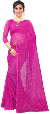 Saadhvi Embellished Bollywood Net Saree(Pink)