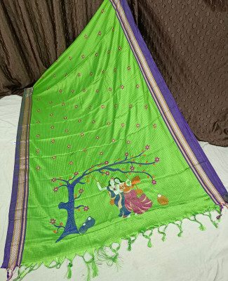 Spewim Woven Handloom Cotton Blend Saree(Light Green)