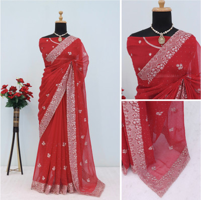 SHUBHDRASHTI NX Embroidered Bollywood Organza Saree(Red)