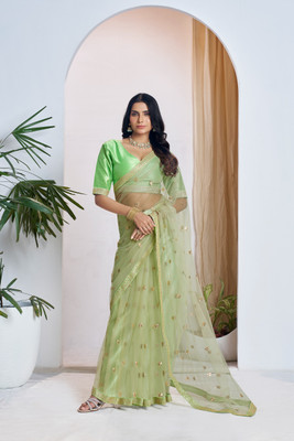 Tasrika Embroidered Bollywood Net Saree(Green)